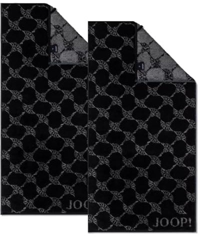Frottier Kollektion von Joop, Set 2-teilig, 100% Baumwolle, Handtücher mit Kordelaufhänger, 50x100cm, Cornflower Schwarz