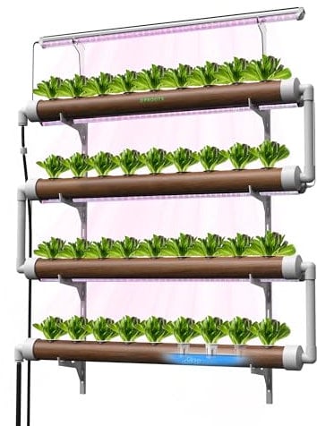 DPROOTS NFT Hydroponics Growing System,36 Pods Wall-Mounted Indoor Garden,Full Spectrum Grow Lights and Powerful Water Recycling System,Opaque PVC-U Hydroponic Pipes,Suitable for Leafy Greens