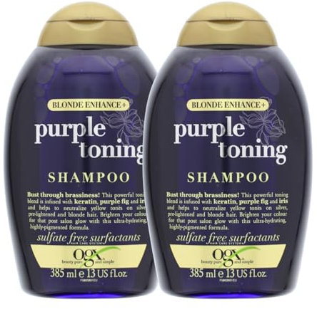 2xOGX Blonde Enhance Purple Toning Shampoo Anti Gelbstich Silbershampoo je 385ml