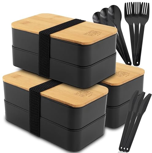 Moritz & Moritz 3er Set Bento Box Japanisch - Perfekte Lunchbox für Erwachsene und Kinder - Brotdose mit Fächern - Ideal für die Arbeit, Schule und Unterwegs
