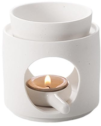 Lampe À Parfum en Céramique avec Porte-Bougie À Thé | Brûleurs De Fonte De Cire Chauffe-Plat - Lampe Aromatique | Diffuseur D'huiles Parfumées Et De Cires Parfumées | Bol Amovible | sur Face Rainurée