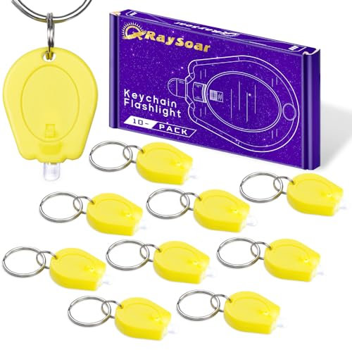 RaySoar 10 Pack Ultra Bright Mini LED Keychain Flashlight, Small Key Ring Flashlight, Portable LED Keychain Light for Outdoor Activities Emergency Light - Yellow Shell
