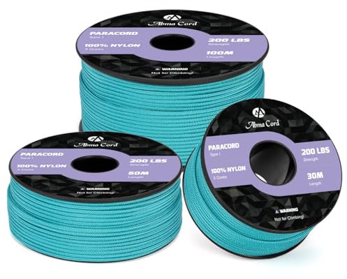 Abma Cord Paracord 2mm 30m Nylonschnur 3 Kern Seil Typ I Schnur für Basteln, Camping, Outdoor - Max. 90kg (200lbs) - Türkis