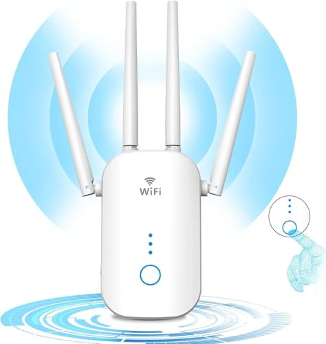 Ripetitore WiFi, Amplificatore WiFi 1200Mbps Dual Band 5GHz&2.4GHz con 4 Antennes, Porta LAN/WAN, WPS, Supporta modalità Ripetitore/Router/AP, Bianco