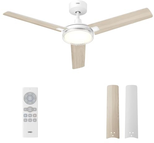 DREO ventilatore da soffitto con luce e telecomando 132 cm, ventilatore bianco, 5 temperature colore CCT, LED dimmerabile a 6 livelli, 6 velocità, motore CC reversibile silenzioso, timer 1/4/8 h