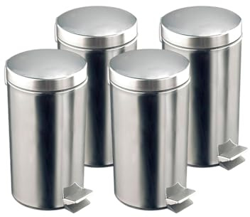 Rocada Papelera con Pedal Modelo PACK-BIN12 12 L Pack 4 Acero Inoxidable | Cubo interior extraíble que facilita retirar residuos y limpiar, con tapa pensada para mantener el contenido bien recogido