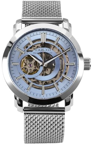 LOUIS XVI Versailles 2.0 Automatik 1922 - Ø 43.5 mm - Herren Uhr - Wasserdicht - Skelettuhr - Armband Silber - Zifferblatt Blau – Automatikuhr