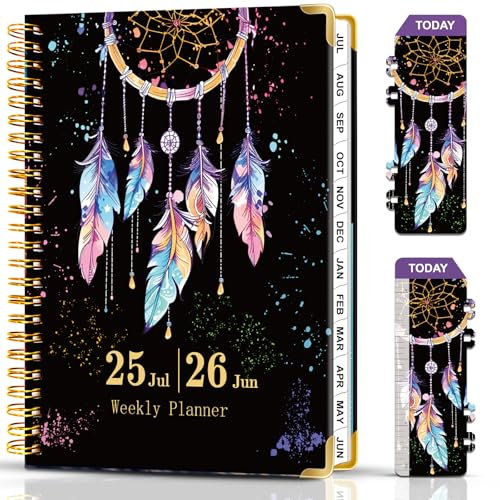 METEOROCK Tagesplaner A5 Wochenplaner 2025-2026 Wochenplaner, Juli 2025 - Juni 2026, 21.5 x 16 cm Tagesplaner Woche, 2025-2026 Monate, um Tagebuch, Tagesplaner Mit Monatlichen Registerkarten