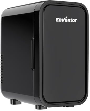 Enventor Mini Fridge 6 Litre/ 8 Can, AC+12V DC Power, Portable Cooler & Warmer, Small Fridge for Bedrooms, Car, Skincare, Fruit and Drinks, Black