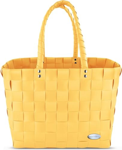 normani® Einkaufstasche Shopper geflochten aus Kunststoff - robuster Strandkorb Vintage Style 38cm x 25cm x 28cm Farbe Gelb