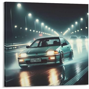 XHHOKA Vintage-Sportwagen-Poster, Civic CRX SI-Rennwagen, das bei hoher Galoppierung fährt, dekorative Leinwand, Wand- und Kunstposter, Gemälde, 30 x 30 cm
