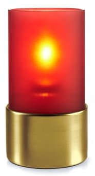 Lumea 1004/1002 Tischlicht Ambeo rot inkl. Untersetzer Gold | Edles Windlicht inkl. Flüssigwachskerze und Stabfeuerzeug | Kerzenhalter aus Glas | Brenndauer 40 Std. | Indoor geeignet, Höhe: 14 cm