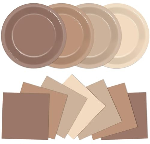 48Pcs Boho Baby Shower Decorations 7” Gradient Brown Disposable Party Plates and Napkins Boho Party Supplies Neutral Tableware Set for Birthday Wedding Bridal Shower Gender Reveal Parties Favors
