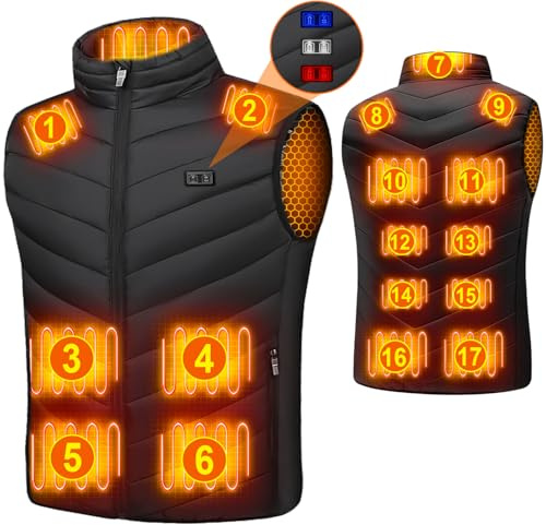 qoqidun Heated Gilet for Men Womens - Heated Vest with 17 Carbon Fibre Heating Pads and 3 Heat Settings, Ideal for Hiking, Motorcycle Riding & Outdoor Activities (Battery Pack Not Included) X-Large