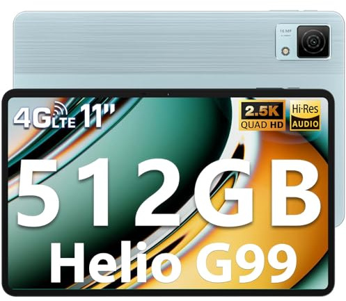 DOOGEE T40 Android Tablets, 512GB ROM (2TB TF)+20GB RAM, 2.5K Tablet 11 Inch, Helio G99, 8580mAh/18W, Gaming Tablet with Sim Card Slot, 3.5mm Jack/16MP/5G WiFi/Hi-Res/Quad Speakers/Face ID, Blue