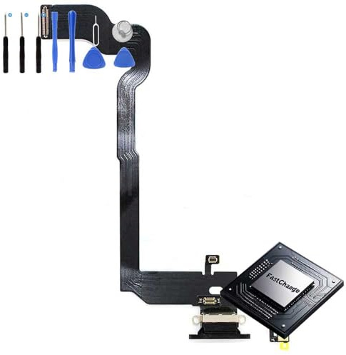 Eutoping Ladebuchse Board für Apple iPhone X Schwarz mit Schnelllade-IC Flex Kabel Montage Ersatz
