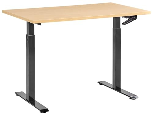 Beliani Manually Adjustable Standing Desk Modern Office Square Feet 120 x 60 cm Light Brown Top Black Steel Frame Destines