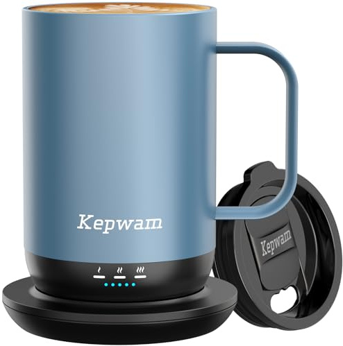 Kepwam Taza de café con calefacción T1-16 onzas, calentamiento rápido y mayor duración de la batería, taza de café autocalentable hasta 65.0 °C, botón físico y control por aplicación, taza calentadora