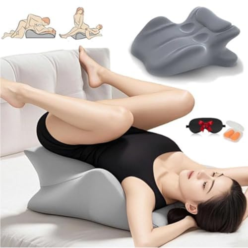 iuscacey Arcova Sweet Spot Kissen - Steigern Sie Intimität und Komfort mit dem 27° Chiromonk Paar-Kissen für alle Schlafpositionen | Inklusive Ohrstöpsel & Augenmaske,Grau