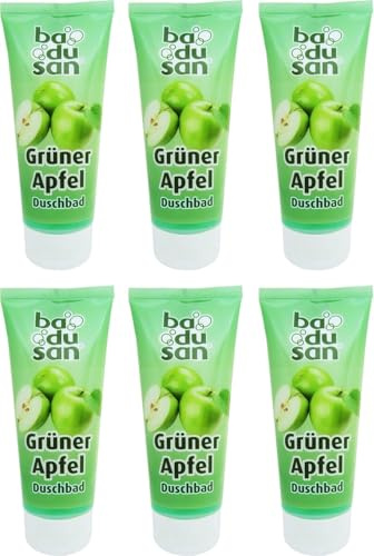 Badusan Duschbad Grüner Apfel 6x200 ml | Erfrischendes Duschgel mit fruchtigem Apfelduft | Sanfte Reinigung & Pflege für jeden Hauttyp | 6er Vorratspack | Made in Germany