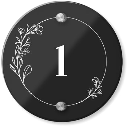 Personalised Acrylic House Sign with Floral Border Design | 150mm Round Address Plaque | Custom Printed Door Number | Weatherproof Outdoor Home Name Plate (Black)