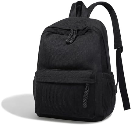 Boziee Unisex Cord Rucksack Daypacks Schulrucksack Damen Rucksäcke Cityrucksack für Schule, Reisen, Arbeit. (Schwarz)