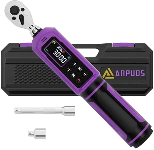 ANPUDS Chiave Dinamometrica Digitale 1/4, 0.45-30 Nm, ±1% Precisione | con Maniglia Vibrante, Cicalino e LED, Coppia a Doppia Direzione, per Bici da Strada e Montagna, Moto(Viola)