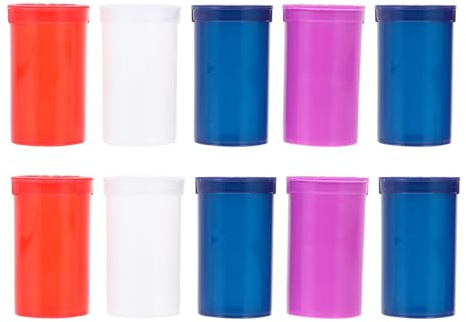 Mini Medicine Bottle Container 10pcs Plastic Assorted Color | Waterproof, Easy to Carry Design, Clips to Key Chains, Handbags, Bags, Belt and Coat Zipper Pulls Random Color
