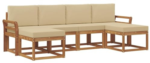 vidaXL Outdoor-Sofagarnitur 6 pcs Natur und Beige Holzwerkstoff, Moderne Outdoor-Sofa Set, langlebige Gartenmöbel, stylische Pool Lounge, vielseitige Sitzmöbel
