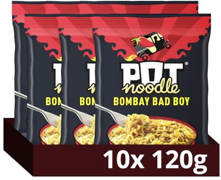 Pot Noodle Bombay Bad Boy Instant Noodles Block with sauce and seasoning sachets for quick, filling and delicious noodles 10x 115 g