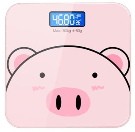 Angoily Elektronische Präzisions Körpergewichtswaage mit Cartoon Motiv aus Gehärtetem Glas USB Aufladung 2 Dezimalstellen Anzeige als Geschenk für Familie und Freunde