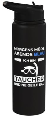 Diving Snorkel Morning Tired Evening Blue Diver Stainless Steel Insulated Water Bottle
