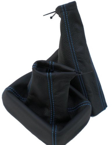 SCHALTSACK + HANDBREMSMANSCHETTE Echt Leder - Naht Blau