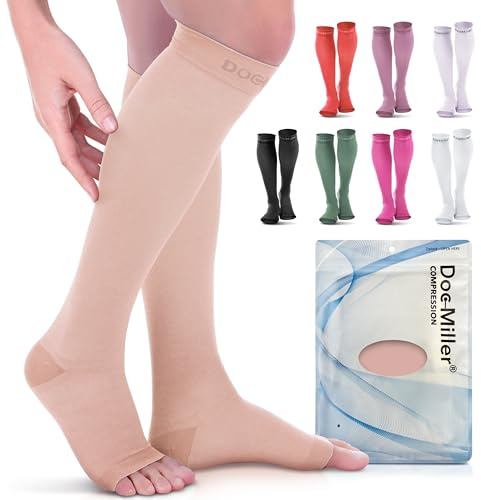 Doc Miller Calf Compression Sleeve 1 Paar 20-30Mmhg Starke Wadenstütze Abgestufte Druck für Sport Laufen Muskelregeneration Shin Splints Varizen Medium Haut öffnen Toe