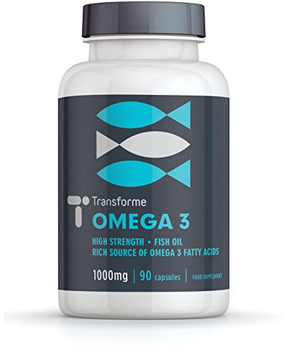 Omega 3 Fish Oil 1000mg 90 Softgels, Pure High Strength, Balanced EPA & DHA, Natural Vitamin E, by Transforme