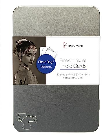 Hahnemühle Inkjet Fotokarten, Mini Foto-Postkarten, PhotoRag® 308, matt, weiß, 30 Blatt, 10x15cm