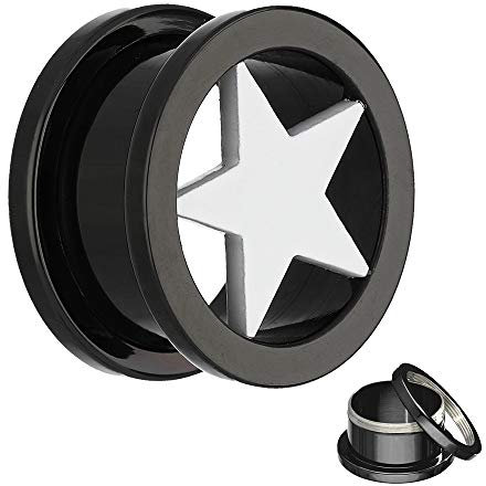 Treuheld Flesh Tunnel - Stahl - Schwarz - Stern - Weiß 10 mm