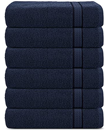 Sweet Needle Paquete de 6 paños de Lavado súper Suaves 30x30 Azul Marino - 100% Puro algodón Hilado en Anillos - Lujoso Ribete de rayón - Ideal para Uso Diario - Lavado a máquina de fácil Cuidado