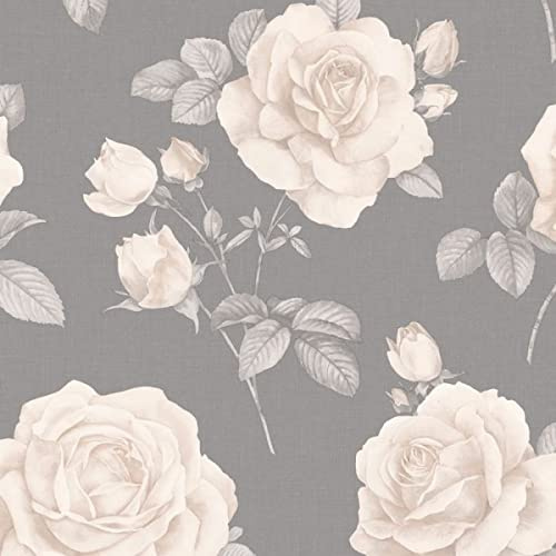 Belgravia 9767 Rosa Floral Wallpaper Charcoal/Cream