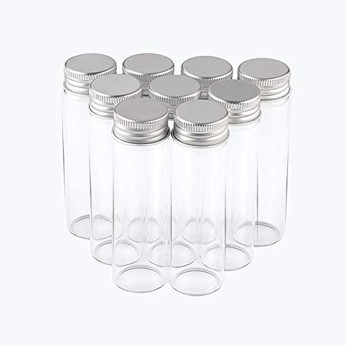 12pcs 50 ml Botellas de Vidrio Transparente con Cubierta de Aluminio Plateado Decoración Botellas Artesanales Botellas de Deseo Vacías para Decoración de Perfume Líquido (50 ml)