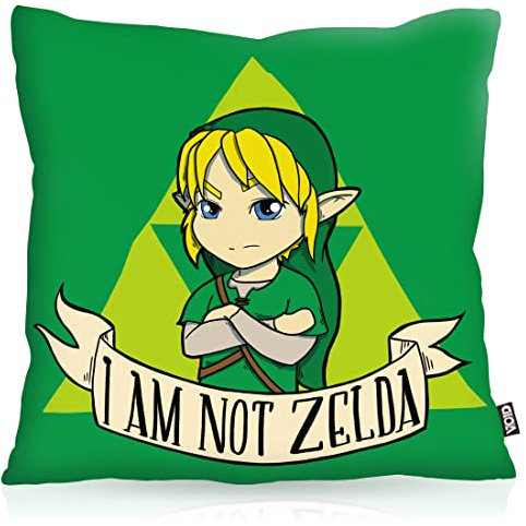 VOID I am not Zelda Kissenbezug Kissenhülle Polyester wasserfest Outdoor Game Gamer Spiel Hyrule, Kissen Größe:40 x 40 cm, Kissen Farbe:Grün