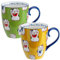 TOKYO design studio Kawaii 2-er Tassen-Set gelb und grün mit blauen Henkeln, Ø 8,5 cm, 10,2 cm hoch, 380 ml, asiatisches Porzellan, Japanisches Glückskatzen Motiv, inkl. Geschenk-Verpackung