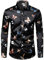 PARKLEES Men's Casual Luxury Printed Silk Like Satin Button Down Dress Shirt for Party Wedding PZLCL15 Black XXL