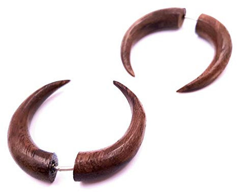 Funight Faux Ecarteur en Bois Boucle d'oreille Piercing Ethnique Gauge Expander Wood Wooden Fake Spirale
