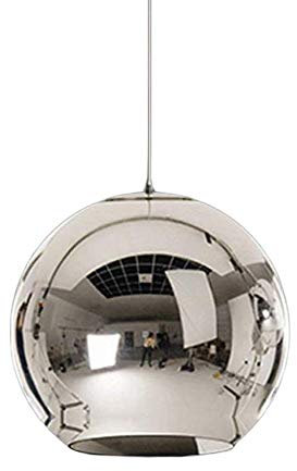 Minimalistisch Kronleuchter Pendelleuchte Esstisch Rund Kugel Design LED E27 Hängelampe für Modern Schlafzimmer Kücheninsel Bar Esszimmer Treppe Loft Elegante Deko Hängeleuchte (Chrom Silber, Ø40cm)
