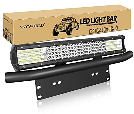 SKYWORLD 50,8 cm 20 Zoll 510W LED Lichtleiste Spot Flutlicht Fahren Nebelscheinwerfer Arbeitslicht Autoscheinwerfer Offroad mit Kennzeichenhalterung für UTV ATV SUV LKW Traktor