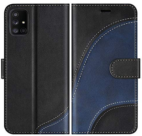 BoxTii Hülle für Galaxy A71, Leder Handyhülle für Samsung Galaxy A71, Ledertasche Klapphülle Schutzhülle mit Kartenfächer und Magnetverschluss, Schwarz
