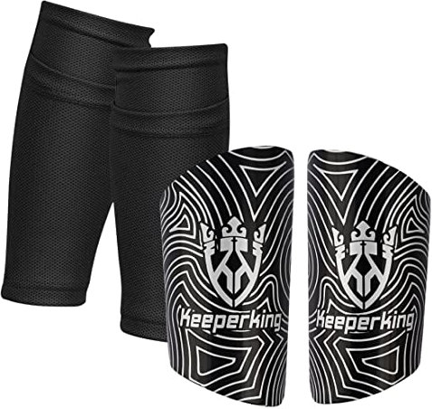 Keeperking Schienbeinschoner Fußball für Erwachsene Jugend Kinder Fussball Socken Shin Guard Herren Jungen Mädchen Fußball mit Gepolsterter Knöchelschutz Ausrüstung (S, Schwarz)