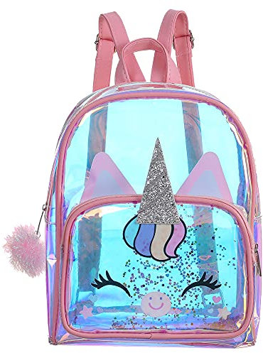 Sac de Voyage Enfant Fille Licorne, Sac a Dos Fille 9 ans Paillettes Multiquolore, Sac a Dos Fille CP 6 ans Rose 30 cm, Transparent Cartable Maternelle Préscolaire Tout-Petit Sac D'école pour D'enfant