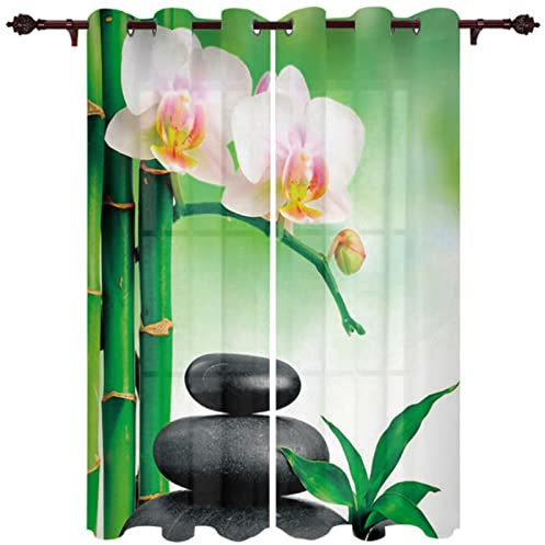 ZLLHAPPY Curtains Zen Orchidee Stein mit Bambuswald:Gardinen mit Schlaufen Vorhänge Polyester Vorhang Wohnzimmer Schlafzimmer Küche 2Er-Set 75x166cm